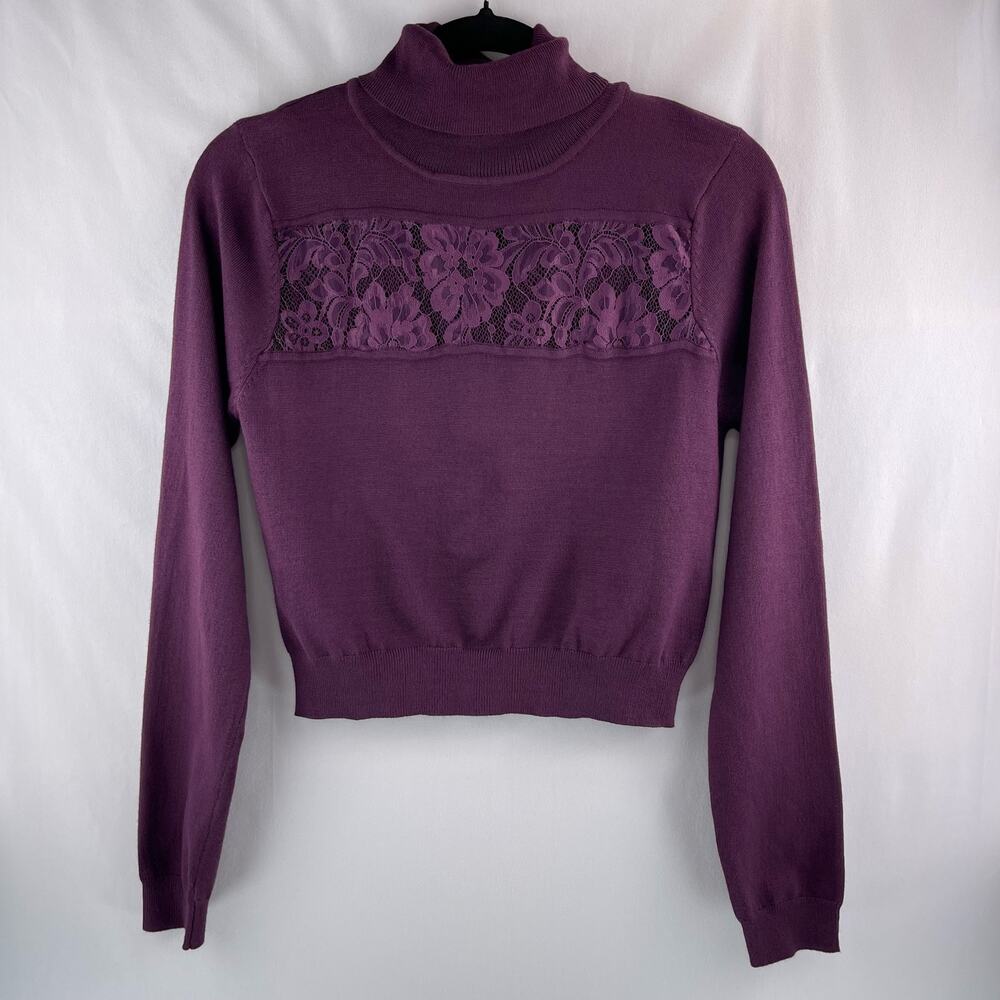 QED London Lace Turtleneck Cropped Sweater
